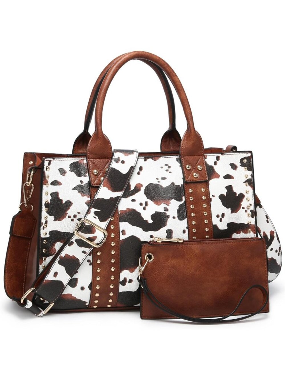 Women's Brown Wallet Set Top Handle Satchel Shoulder 3pcs Hobo Handbag